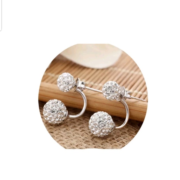 NIB Double glittering rhinestone ball earrings - Picture 2 of 4